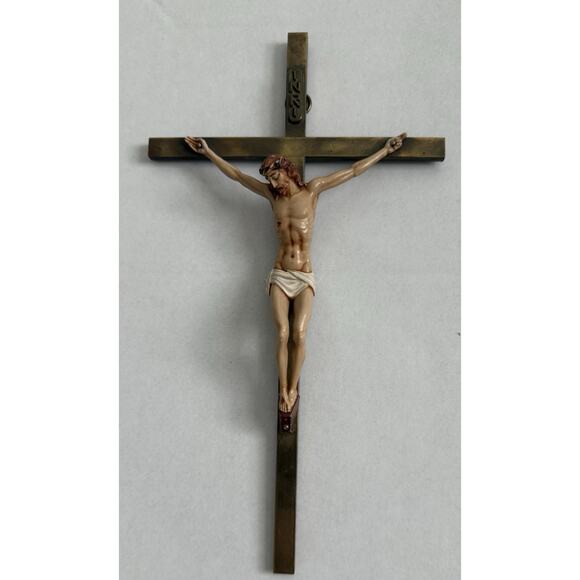 Catholic Crucifix Cross INRI 10 inch Brass Jesus Christ Wall Decor Gallo NYC - Picture 1 of 10